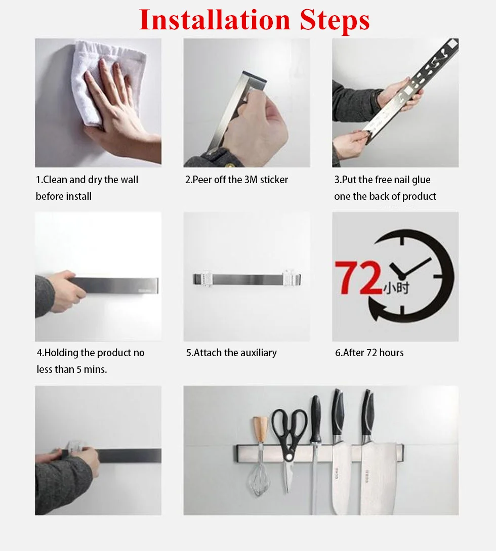 

Kitchen Magnetic Knife Rack Pantry Holder Black Wall Mount 304 Stainless Steel Magnet Knives Shelf Strong magnetic despensa