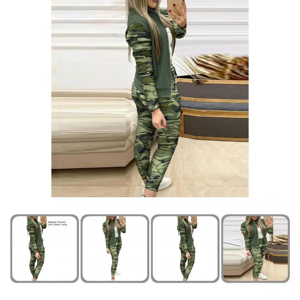 

Charming Women Outfit Shrinkable Cuffs Thick Stand Collar Pockets Sweatshirt Pants Set Coat Pants Set Casual Tracksuit