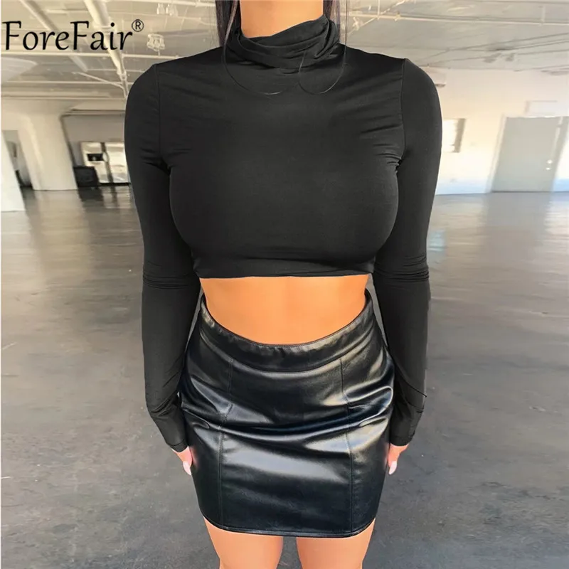 Женский укороченный топ с высоким воротником Forefair однотонная белая или черная