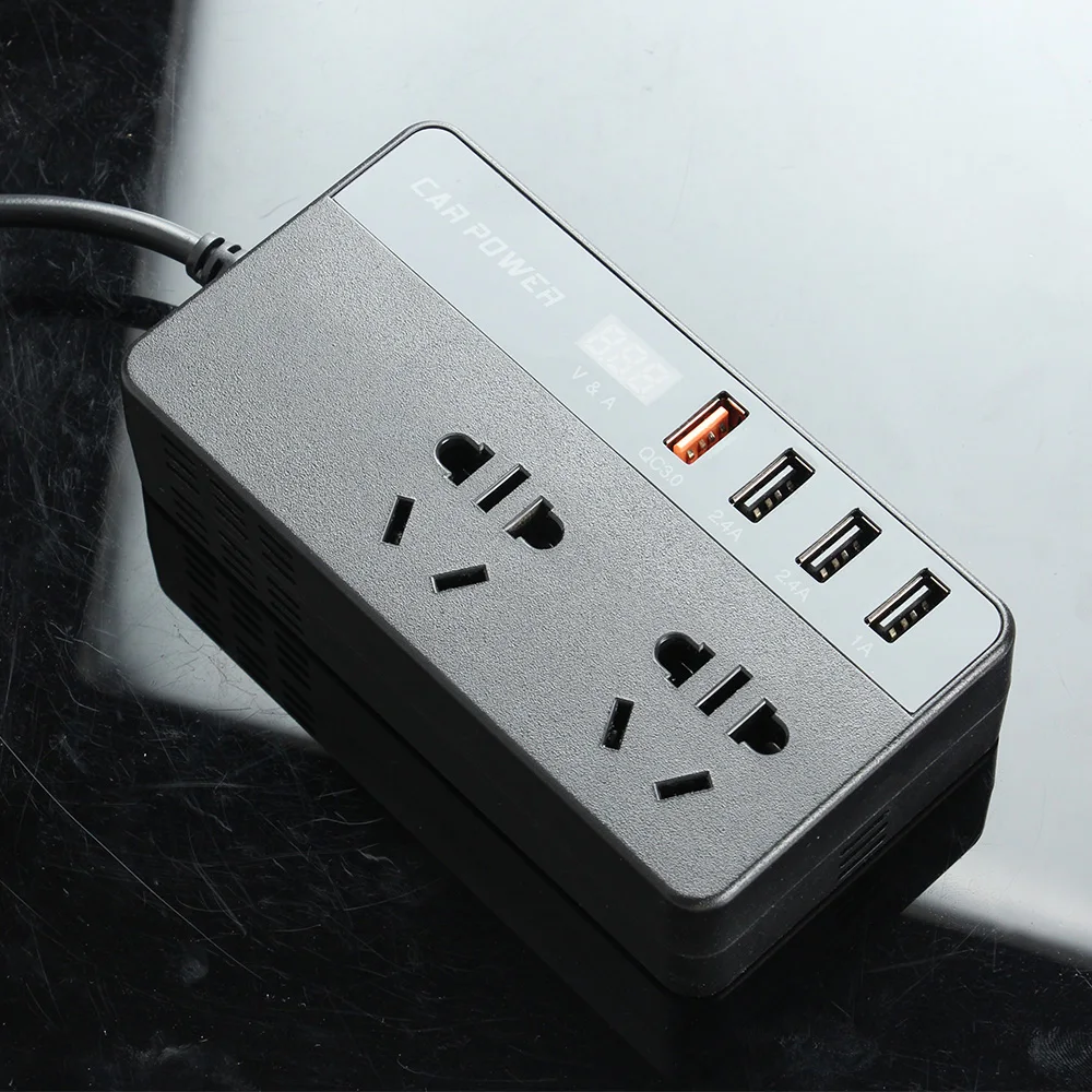 QC3.0 fast charging 150w car power inverter adapter DC12V To AC220V 4 USB Adapter Converter with LED Digital display Charger