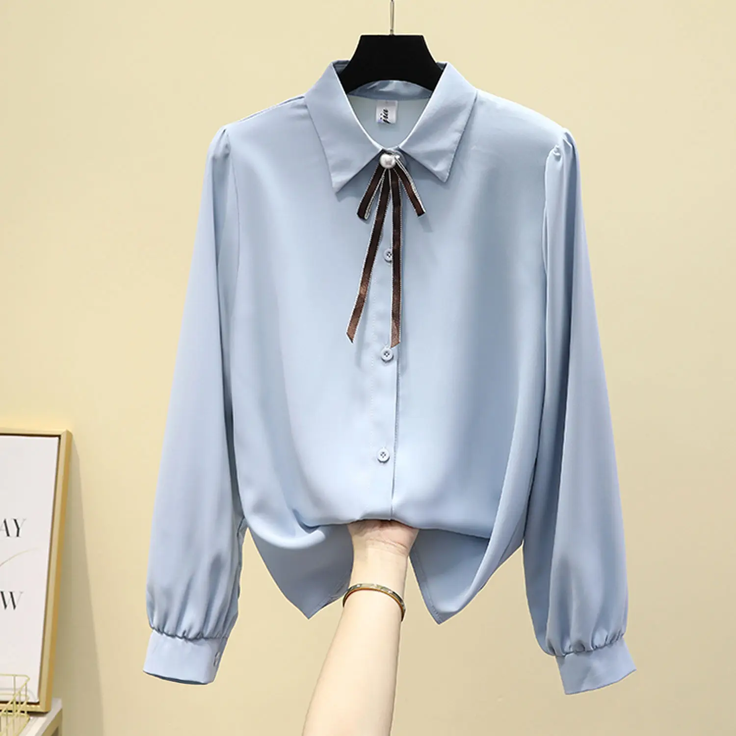 

Women 2022 Spring Autumn Blouse New Office Lady Wear Slim Long Sleeve Tops Female Fashion Casual Elegant Blouses Shirts I43