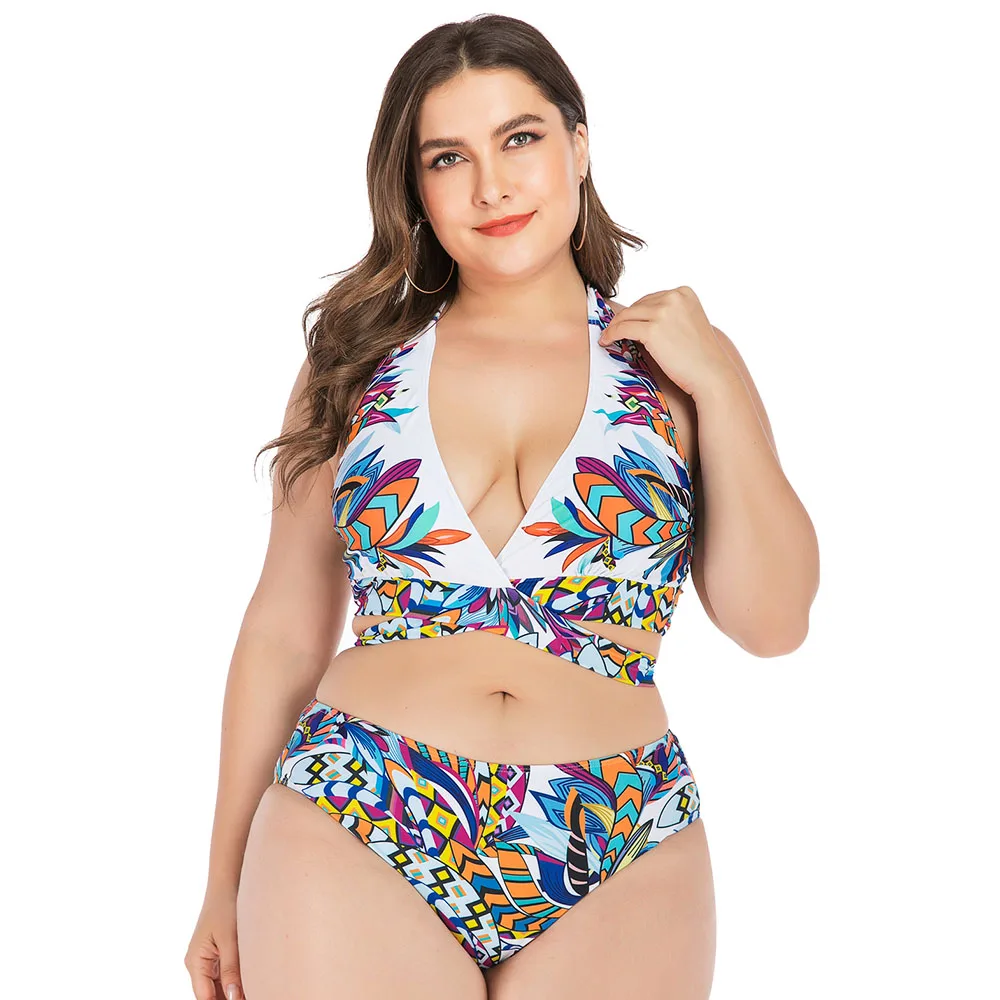 Купальник с высокой талией и лямкой на шее купальник большого размера женский