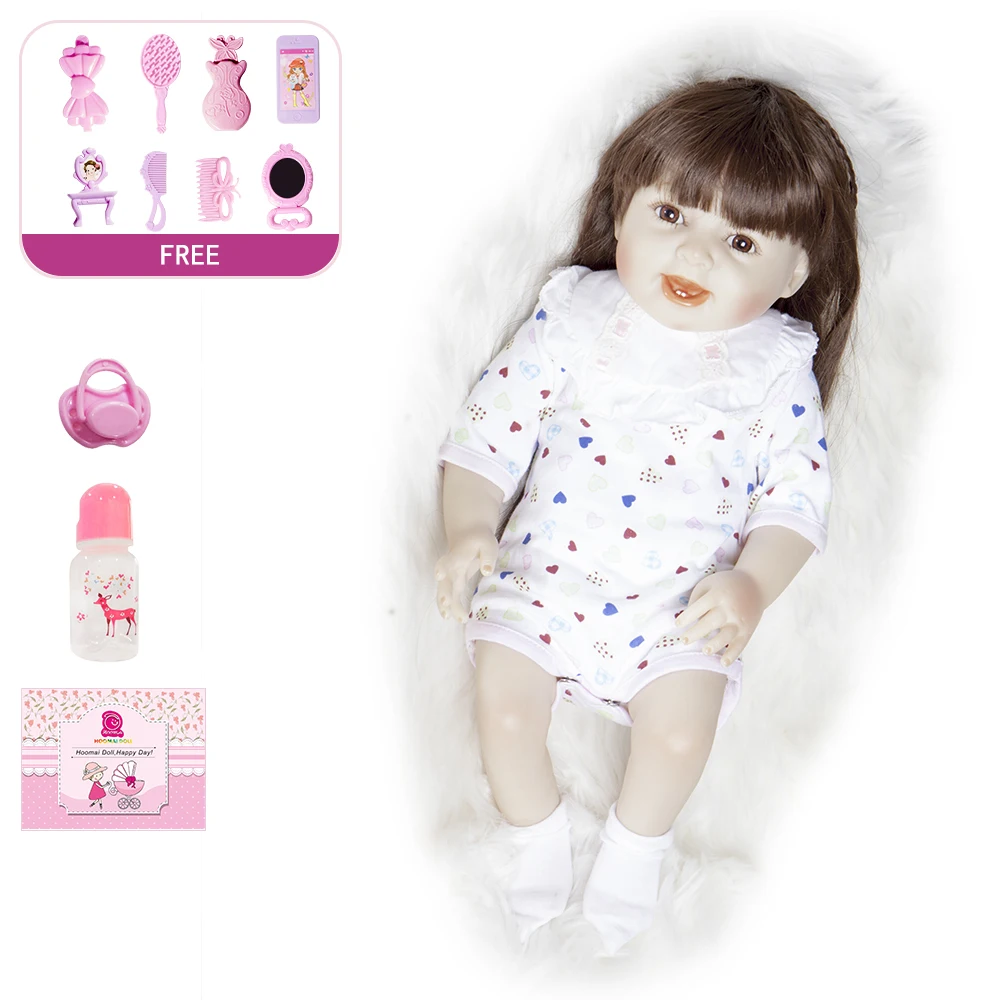 

18"Soft Silicone Realistic Toys for Children Baby Bebe Reborn Full Body Hair Toy Doll Smooth Vinyl Body Reborn Doll Baby Dolls