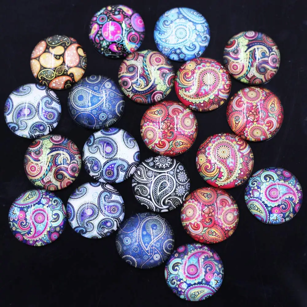 

30PCS Mixed Round Glass Cameos Cabochons Domes Flower Wave Cat Dog Butterfly Embellishment Scrapbook Handbag Accessories 12mm
