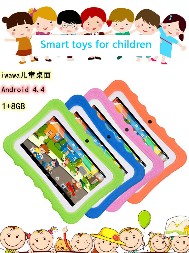HD Screen 7 Inch 1+8G  Quad Core Children Tablet Android 4.4 Puzzle Learning Tablet Wifi Big Speaker Protective Cover