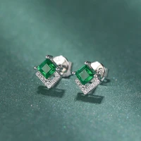 exquisite silver plated princess cut green crystal stud earring square zircon crystal bridal earrings women fashion jewelry gift