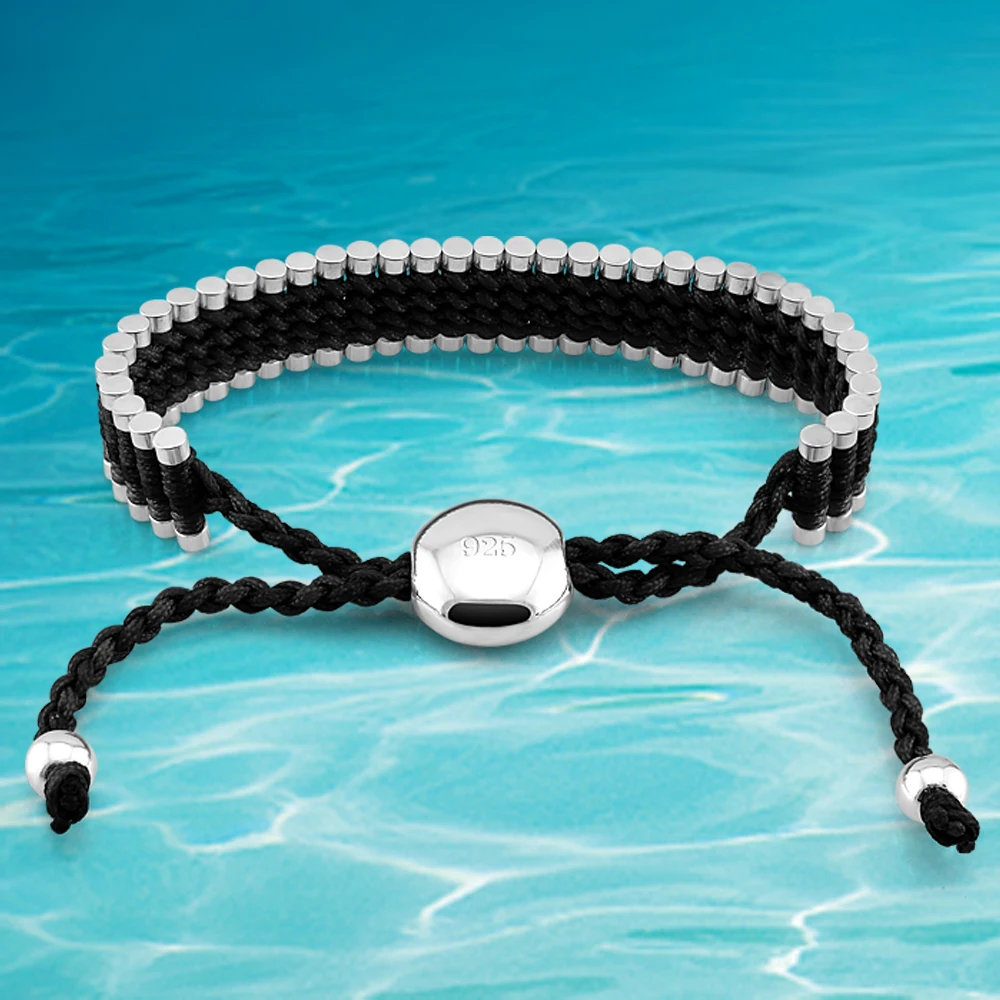 

Woven Bracelets Braided Friendship Bracelet with Adjustable Length Handmade 925 Sterling Silver Men Women Jewelry Couples Gift