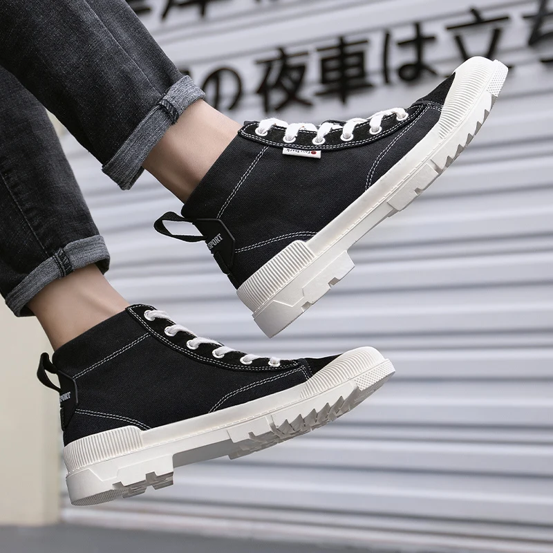 Кеды мужские высокие Вулканизированная подошва холщовые кроссовки повседневная