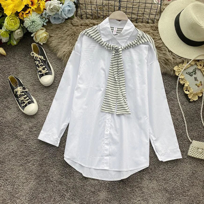 Женская блузка из двух предметов белая однотонная с длинным рукавом офисная