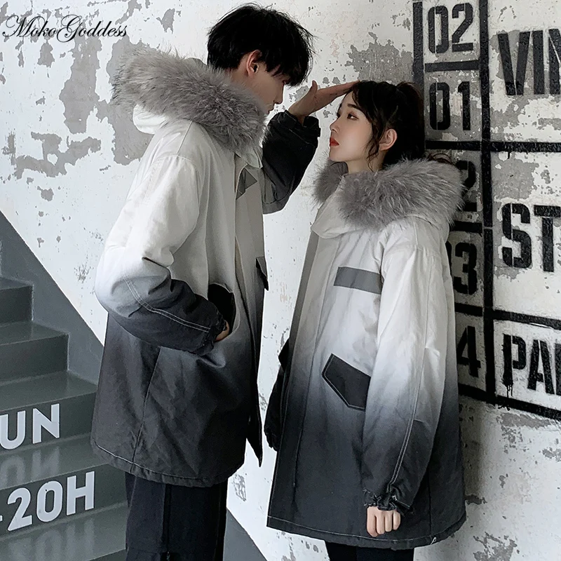 

Мода градиент средней длины, парка с капюшоном, длинная куртка с капюшоном, с мехом Куртка с воротником зимняя куртка женская повседневная о...