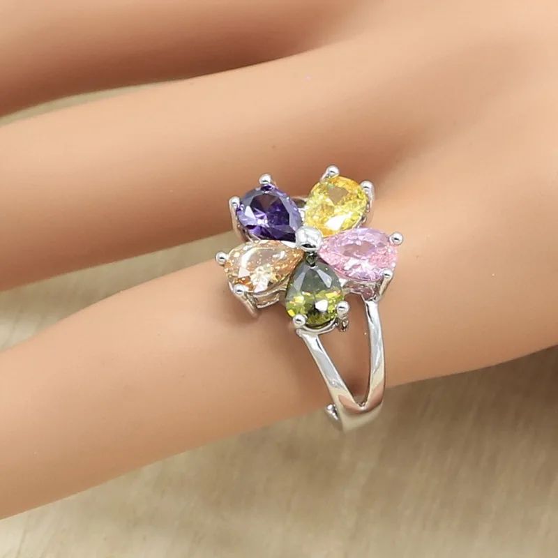 Цветок Форма многоцветный циркон серебряный цвет набор украшений для женщин