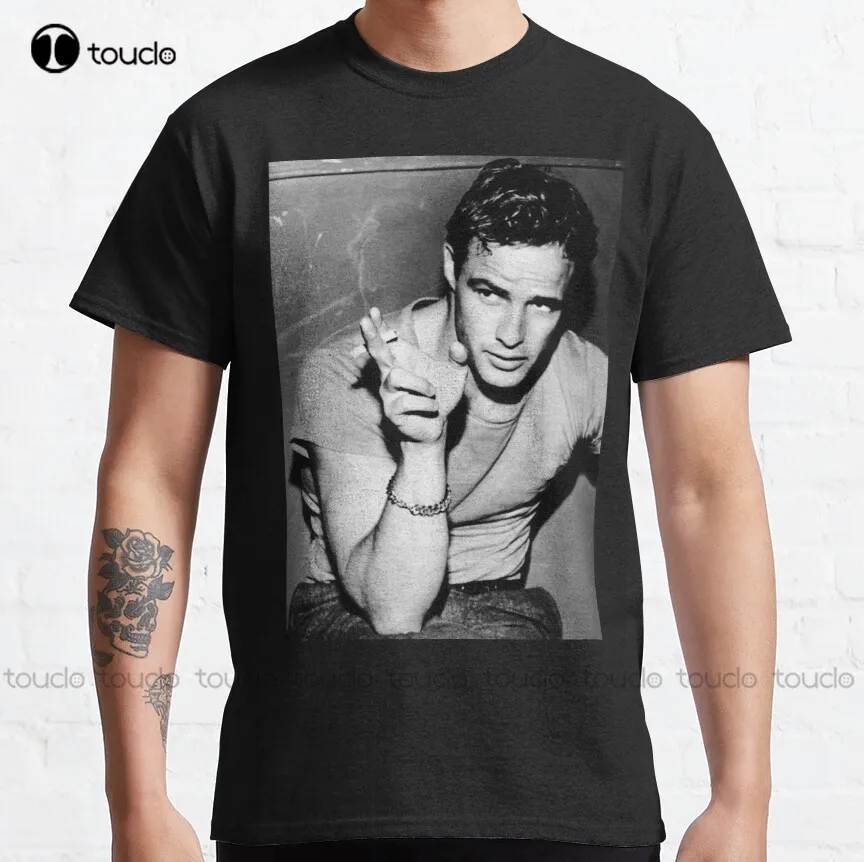 

Винтажная Классическая Ретро футболка Marlon Brando со старыми звездами из фильма, Черная Женская рубашка на пуговицах, индивидуальный стиль, уни...