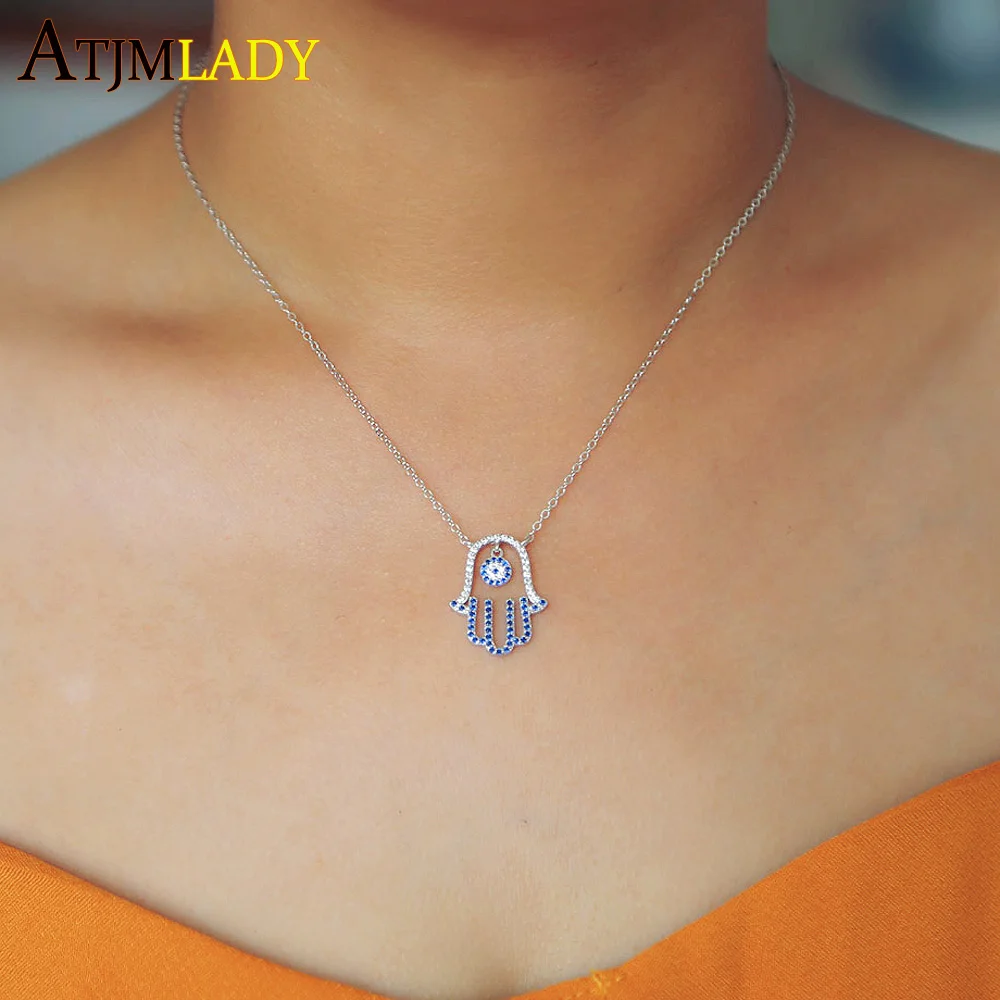Женское ожерелье с кулоном в виде руки Хамса из серебра 925 пробы | Украшения и