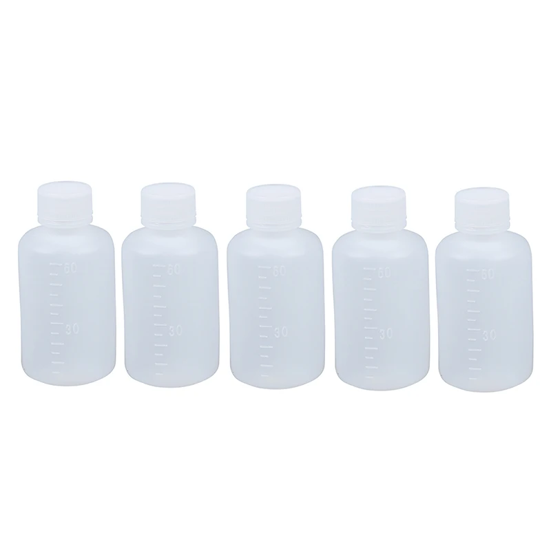 

60ml Clear Plastic Cylinder Shaped Chemical Agent Bottle 5 Pcs