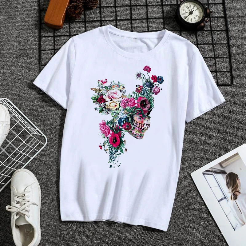 

Women's T-shirt Summer Fashion Skeleton Plant Short Sleeve Ladies Harajuku Graphic T-shirt Top Top Tee Female Clothing