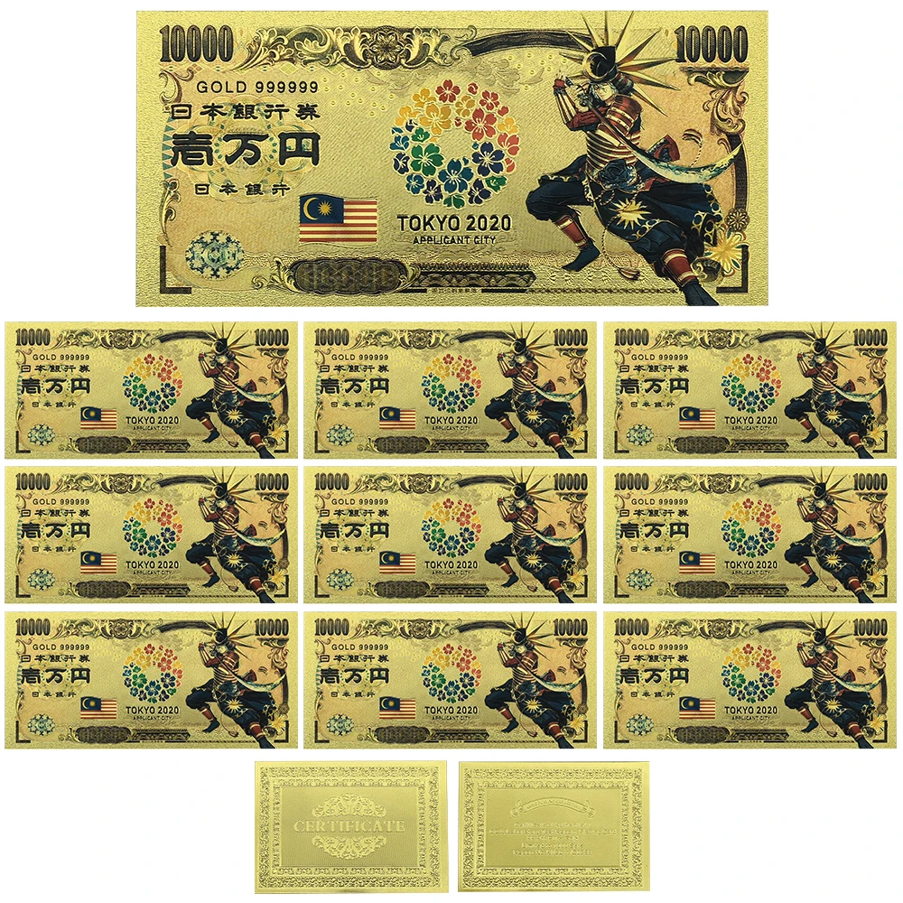 

Tokyo World Flags Japan Card Malaysia Gold Banknote Souvenir Gold Plastic Cards for Collection Drop Shippong