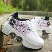 four wheel dual use skating shoes double row roller mens casual sneakers womens mens sport walking running shoes