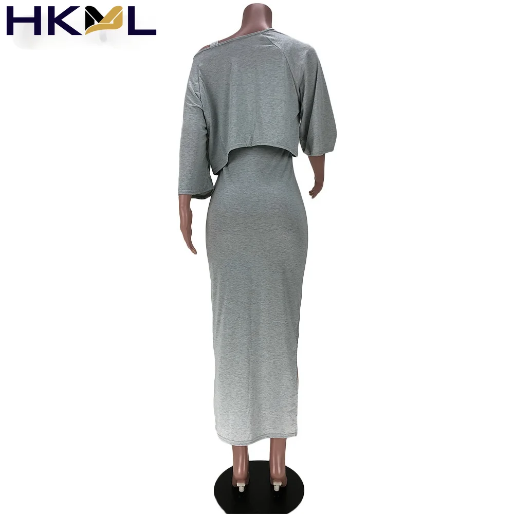 

Women Set Solid Sleeveless Split Long Dress Half Sleeve Loose Crop Skinny Tops Two Piece Sets Fashion Outfit Summer