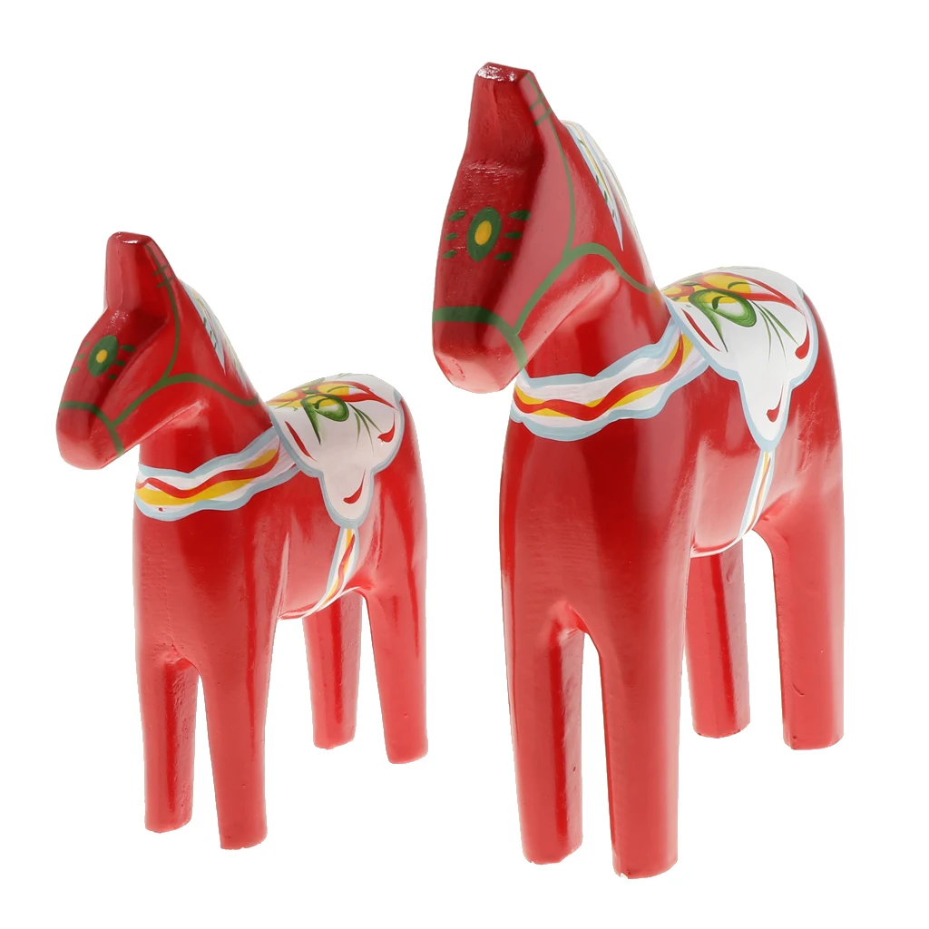 

Set of 2 Dala Horse - Swedish Dala Horse Statue - Vintage Unfinished Wooden Horse Figurine Statue
