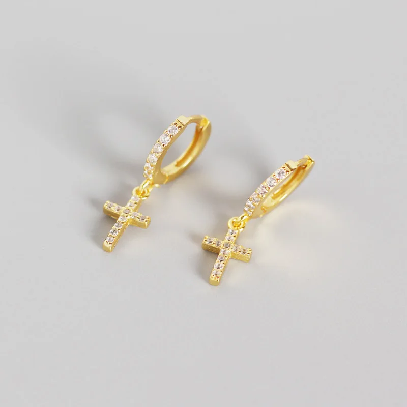 

Fengxiaoling Light Luxury Real 100% 925 Sterling Silver Zircon Cross Drop Earrings For Fashion Women Jewelry Accessories 2020