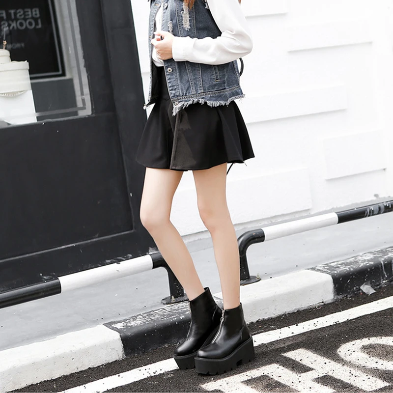 Женские ботинки на платформе из искусственной кожи толстой подошве Нескользящие