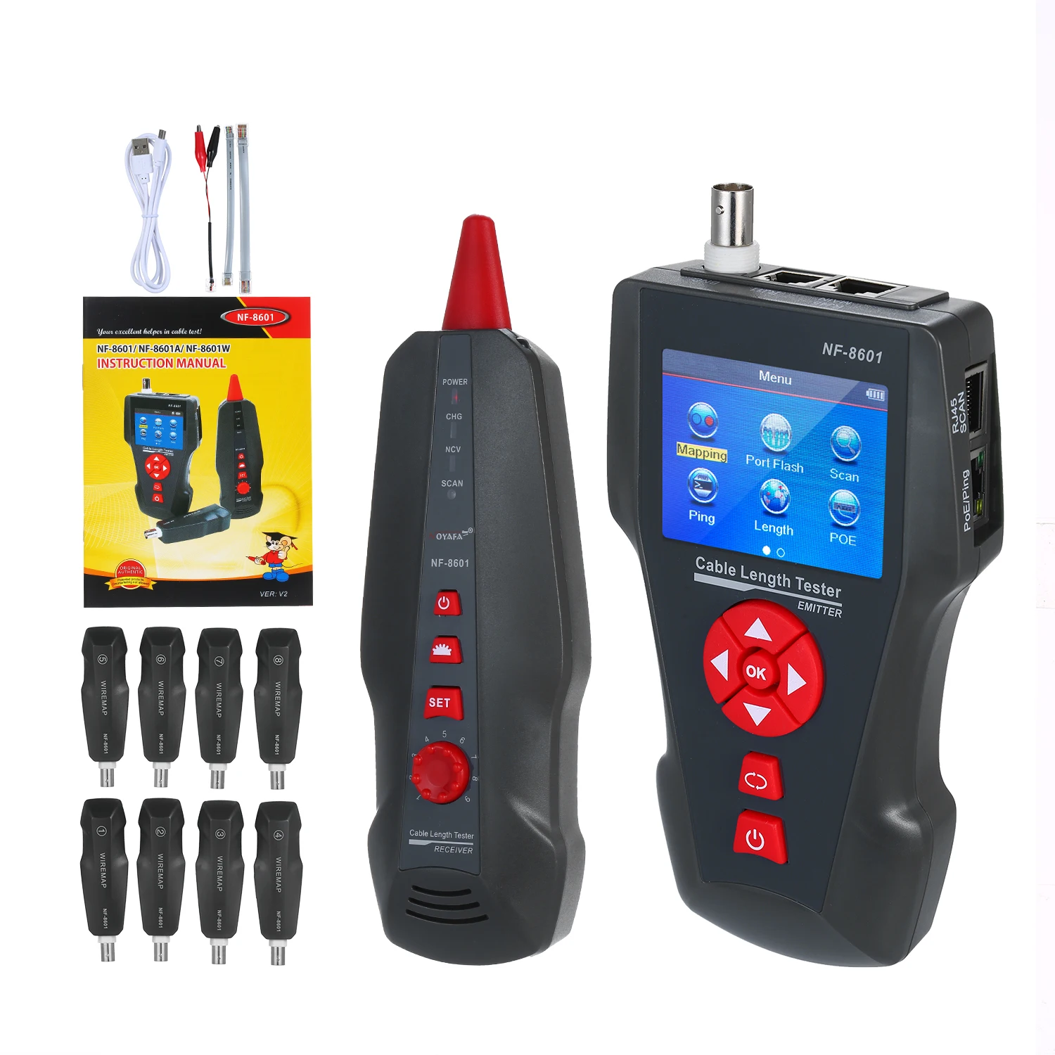 NF 8601W сетевой кабель тестер провода трекер RJ11 RJ45 BNC длина искатель с 8 удаленными