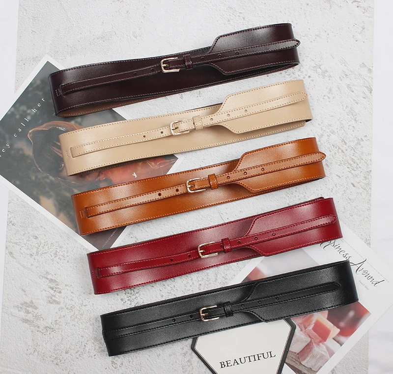 

SeeBeautiful Metal Pin Buckle Irregular Wide PU Leather Waist Seal Girdle Belts Woman Spring 2021 New Tide Fashion T519