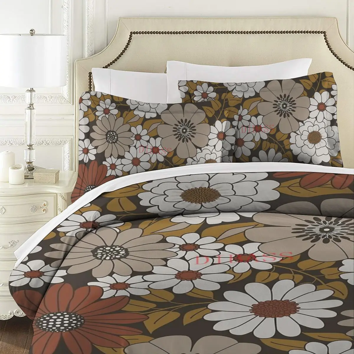 Комплект постельного белья в стиле ретро с 2 наволочками и пододеяльником -