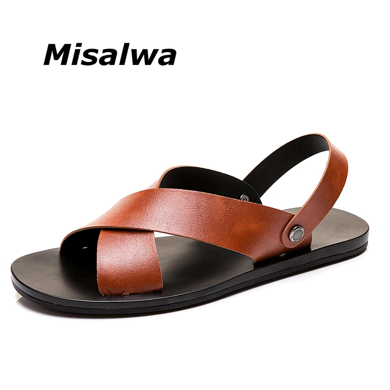 

Сандалии Misalwa мужские из экокожи, однотонные Нескользящие шлепанцы, с широкой перекрестной полосой, без каблука, Белые коричневые, размеры ...