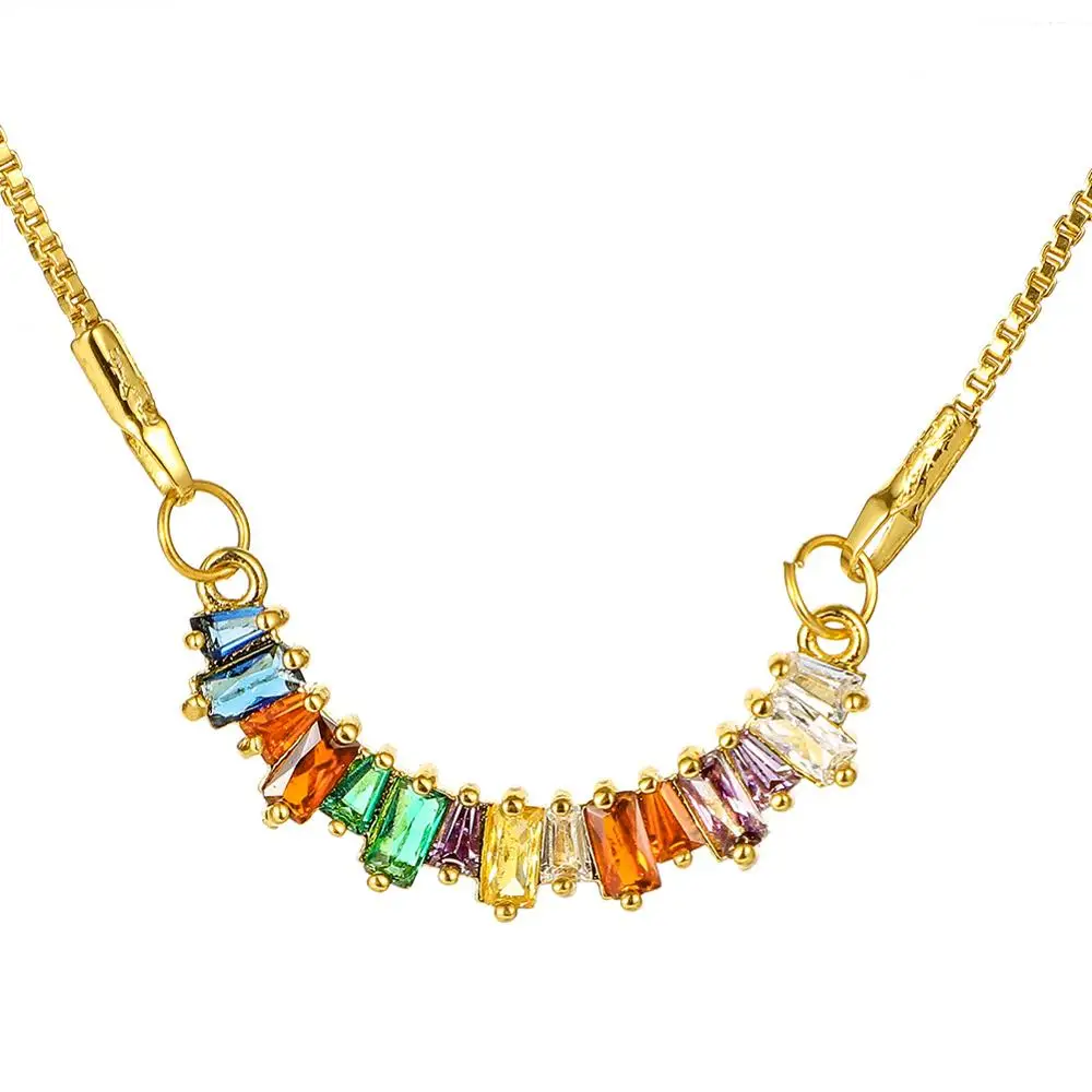 

Hiphop multicolor zircon pendant seven color rainbow copper micro pave zircon ladies clavicle chain necklace accessories jewelry