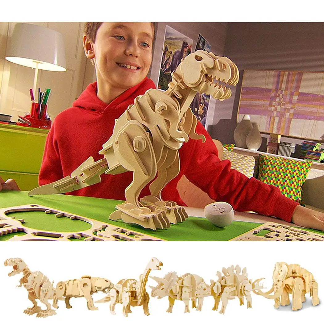 Мини электрический динозавр игрушки DIY головоломка дерево более 6 лет ремесла 260 г