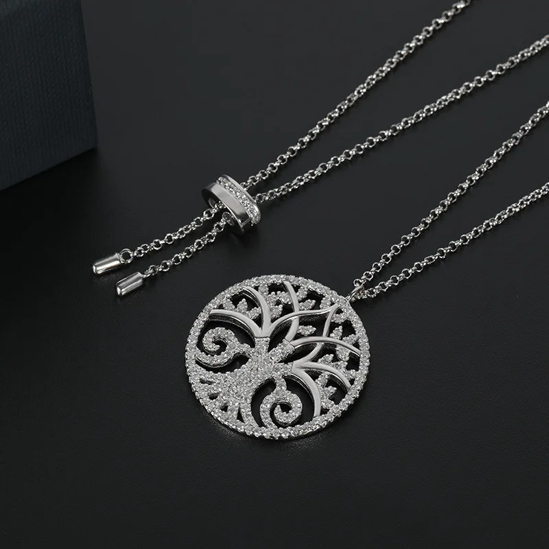 Простой полые Древо жизни женские ожерелья серебряного цвета циркон мама