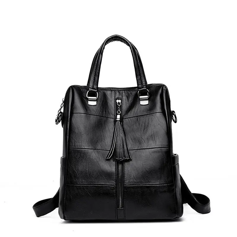 Black 3-в-1 Для женщин кожаные рюкзаки классическая женская сумка Sac a Dos дамы Bagpack Сумки и рюкзаки, школьные сумки для девочек с элегантным дизайном - Цвет: Black