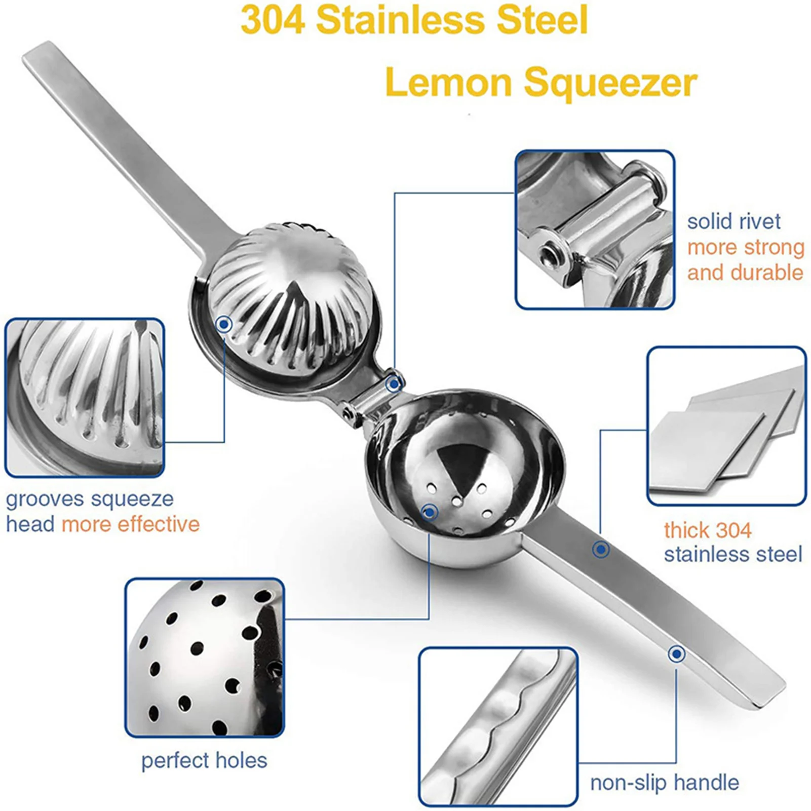

Lemon Squeezer for Kitchen Stainless Steel Manual Fruit Juicer Orange Juice Fast Handle Press Tool Household JS23