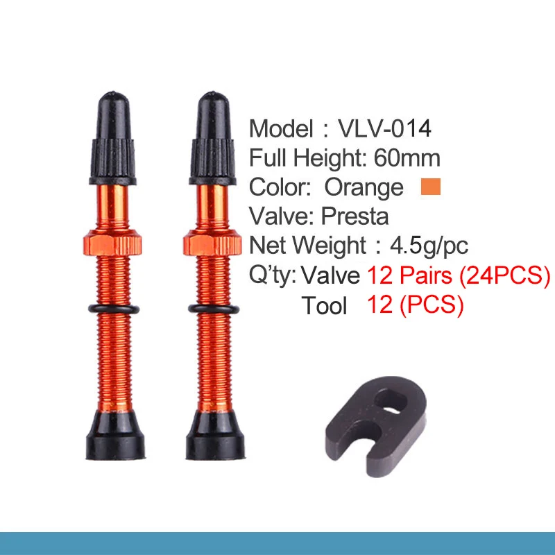 60mm Orange 12 Pairs 6/12 пар 60 мм высота Tubless Rim клапаны ЧПУ-обработанный анодированный сплав стержень латунный сердечник многоцветные опционы с дополнительным инструментом - Цвет: 60mm Orange 12 Pairs