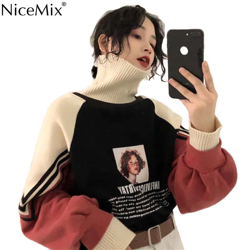 Свитшот NiceMix в стиле Харадзюку Женский пуловер с мультяшным рисунком и рукавами