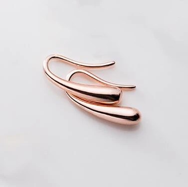 Rose Gold 1Pair Аутентичные стерлингового серебра 925 минимализм Гладкие Капли воды слез Висячие Крючки серьги для женщин модные ювелирные изделия E7347 - Окраска металла: Rose Gold 1Pair