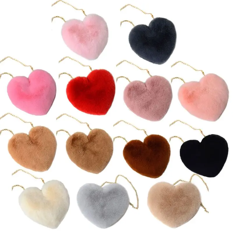 

1Pc Heart Hairy Mini Shoulder Bags Furry Plush Messenger Bags Handbag for Women New