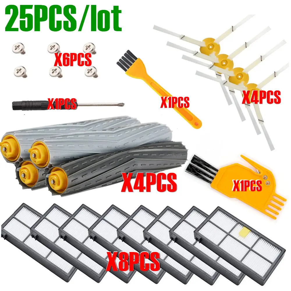 25pcslot Для IRobot Roomba Запчасти комплект серии 800 860 865 866 870 871 880 885 886 890 900 960 966 980-щётки и фильтры - Цвет: 25pcslot