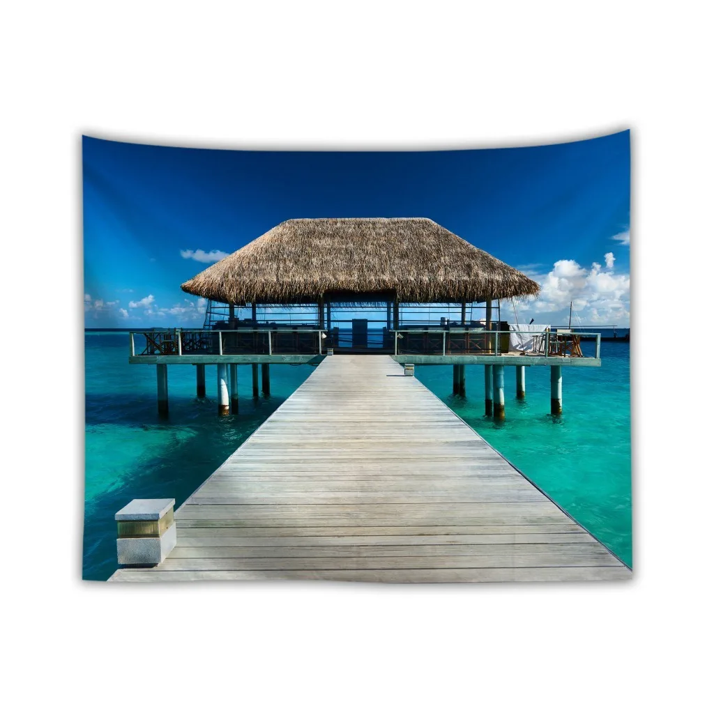 Sunset Wood Bridge Wall Cloth Tapestries Digital Beach Print Hanging Blanket Bedspread Dorm Decor Table | Дом и сад