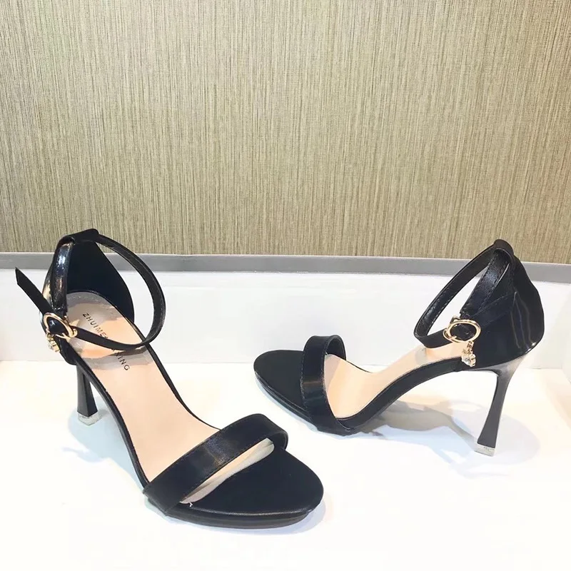 

Female Sandal Comfort Shoes for Women 2021 Summer High Heels Open Toe Girls Beige Rhinestone Fashion High-heeled Spring New Ela