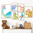 Цветок лист акварель динозавр мультфильм детская стена искусство холст картина скандинавские плакаты и принты настенные картины декор детской комнаты