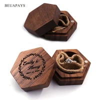 1pcs customized wedding hexagonal wood ring box engraved name logo black walnut solid head world cover gift commemoration party