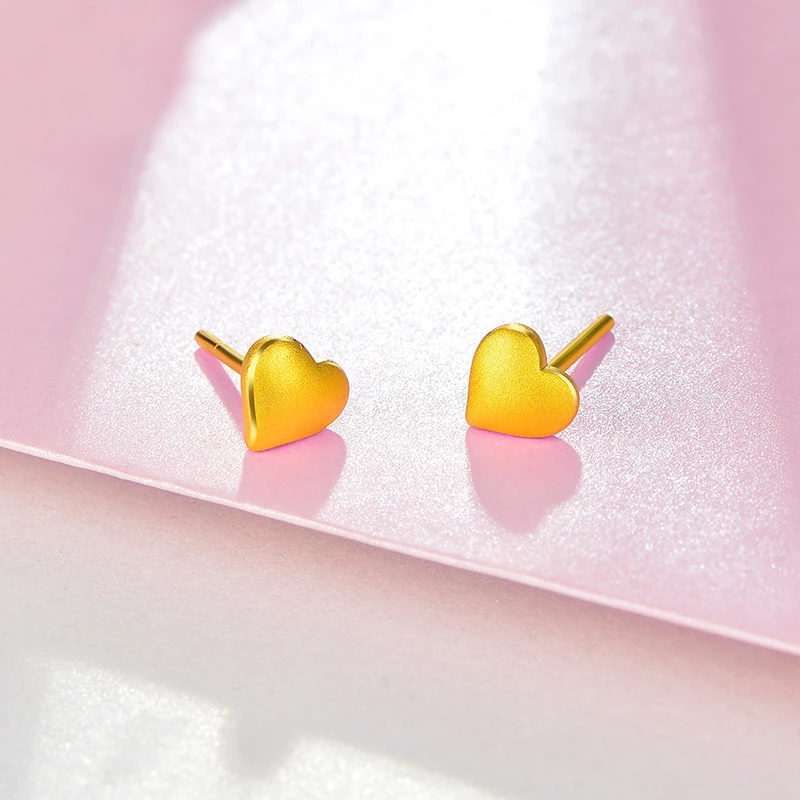 

NEW ARRIVAL PURE 24K YELLOW GOLD STUD EARRINGS WOMEN 3D HEART STUD EARRINGS 999 GOLD
