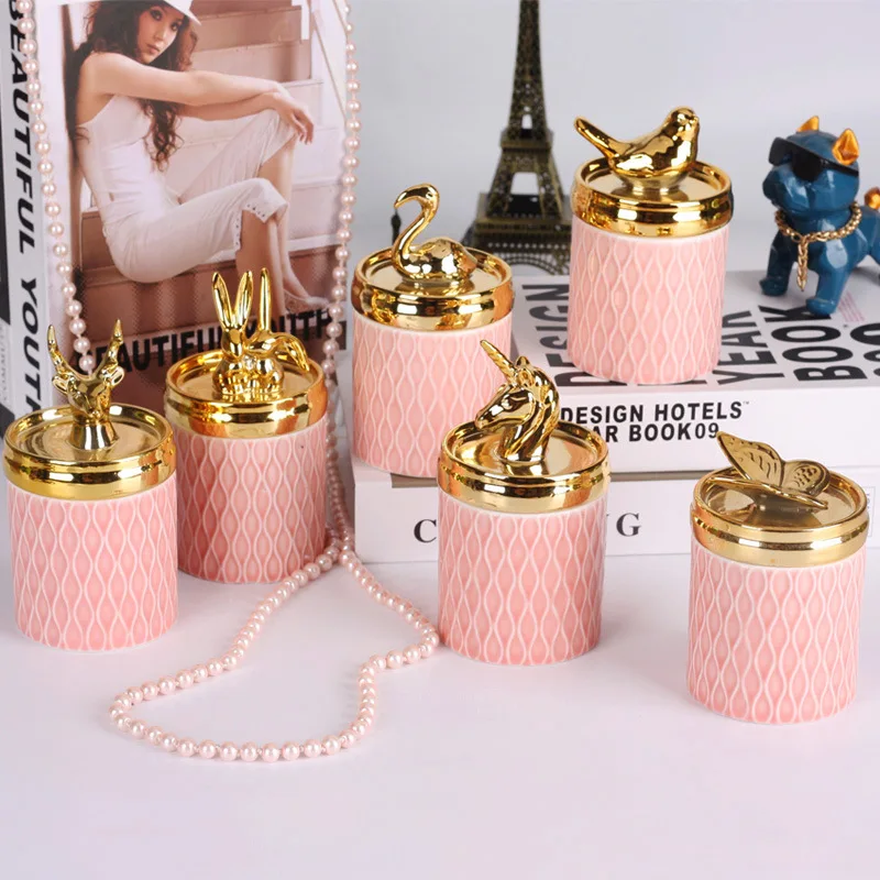 

2PCS Ceramic Animal Storage Jars for Spices Candy Tank Container Jewelry Storage Box Coffee Can Bottle Kitchen Organizer