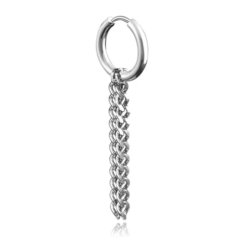 new punk black cool double chain stud earrings piercings for women &amp men personality non piercing fake fashion jewelry | Украшения и
