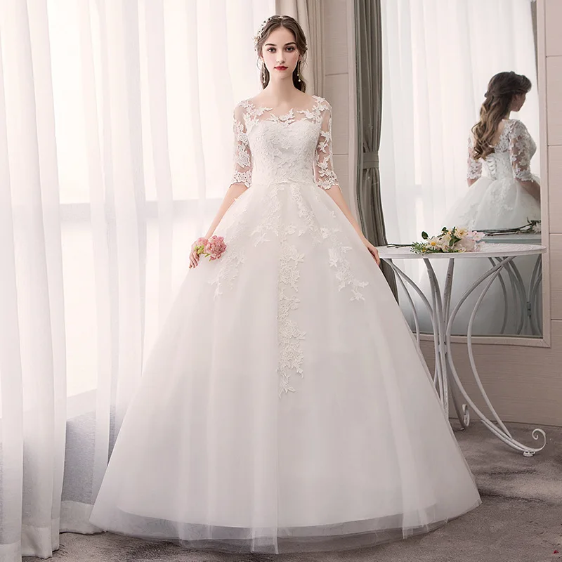 Robe De Mariee элегантные белые свадебные платья с круглым вырезом и рукавом до локтя