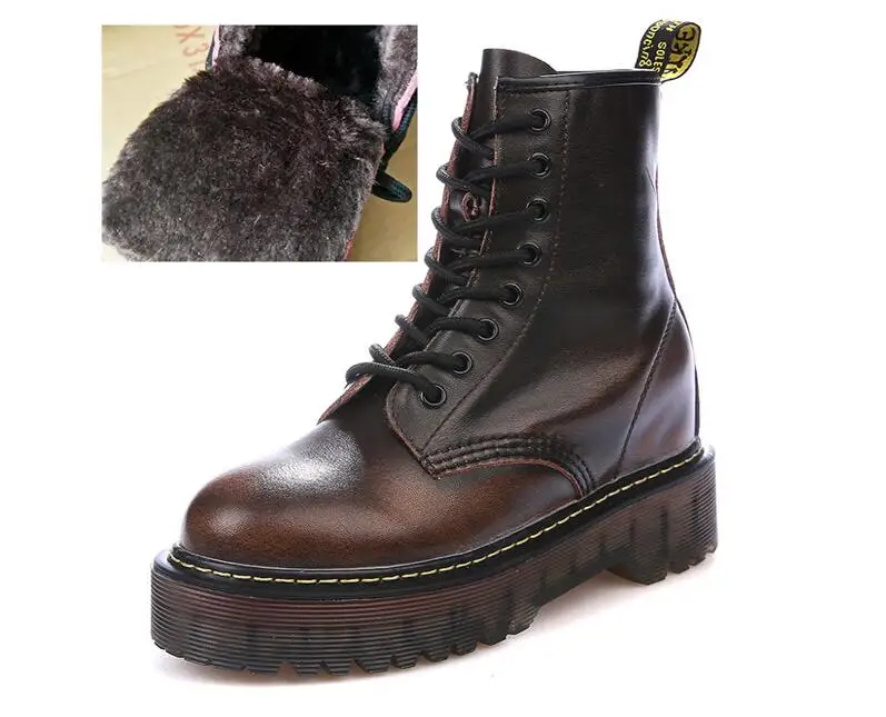 Fur finished brown Женские ботильоны из спилка; ботинки на плоской платформе; женская обувь; сезон осень-зима; мотоциклетные ботинки в стиле панк; женские ботинки на толстом каблуке - Цвет: Fur finished brown