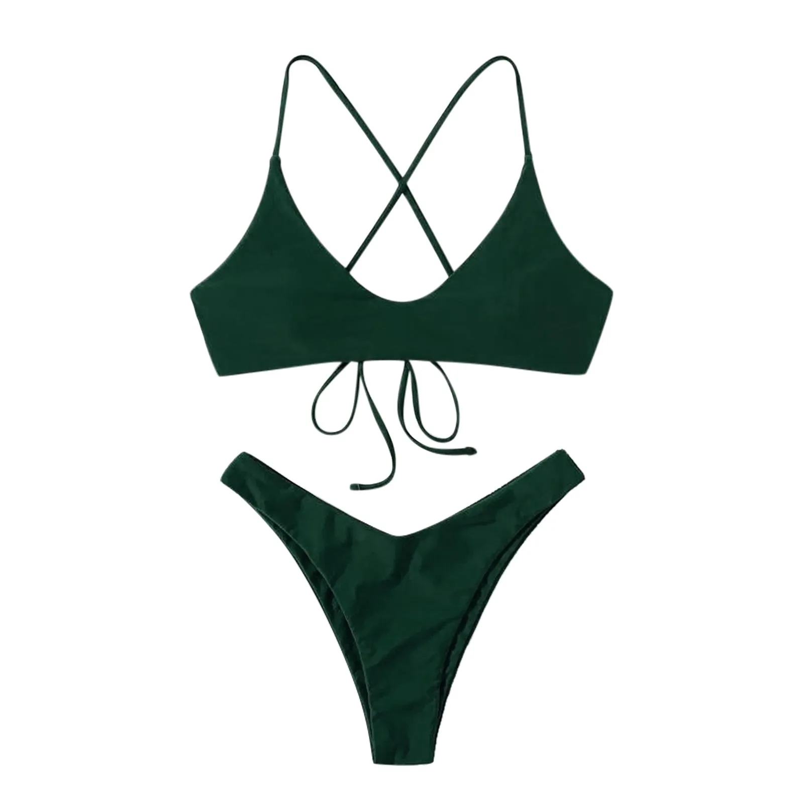 

Crisscross Solid Bikini Set Micro Bandage Swimsuit Low Waist Swimwear Push-Up Brazilian Female Back Lace Up Bathing Suit A50