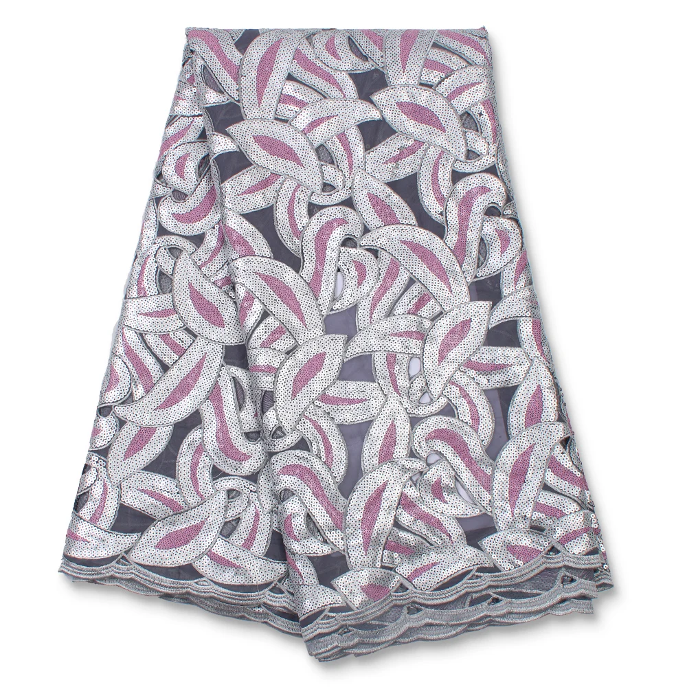 Розовая французская тюль африканская кружевная ткань с блестками новейшая